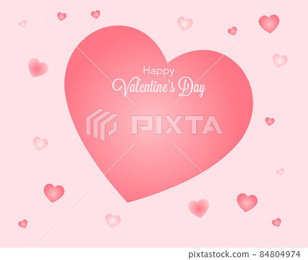 wallpaper with a big heart and in the center the words happy Valentine's day surrounded by pink hearts, with copy space 84804974