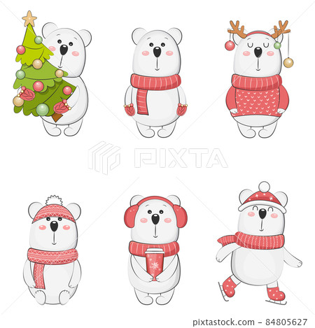 Cute polar bears collection. Christmas holiday. Vector illustration. 84805627
