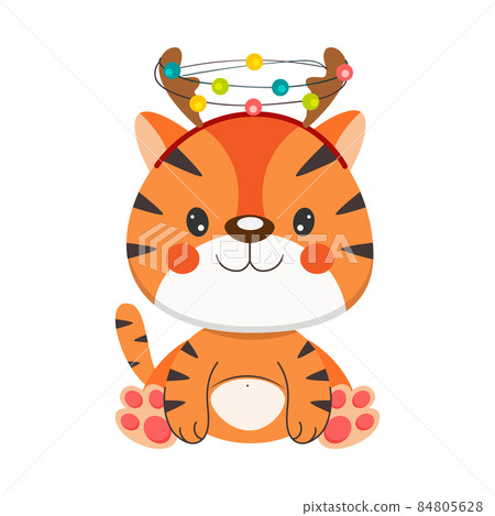 Cartoon christmas tiger with garland. Vector illustration. 84805628