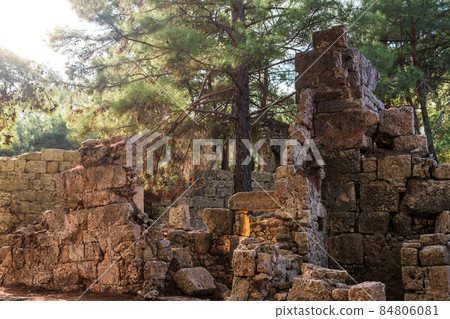 ruins of ancient building among the forest in the antique city of Phaselis 84806081