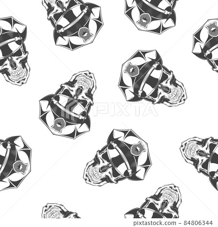 Vintage monochrome skull with police headdress illustration. Isolated vector template Vintage monochrome skull with police headdress illustration. Isolated vector template 84806344