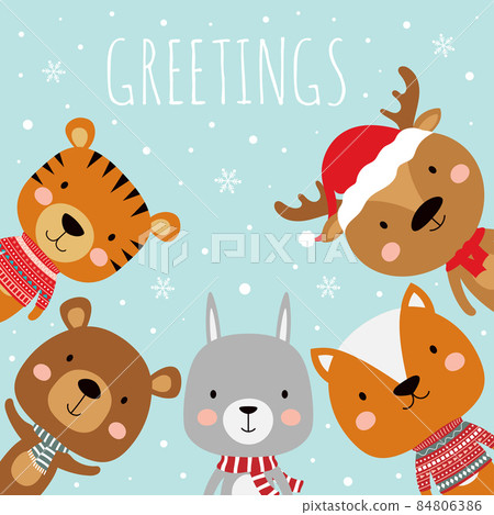 greeting card with cute forest animals, vector illustration 84806386