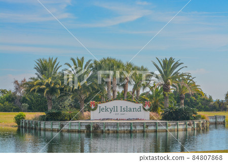 The Jekyll Island Sign for this Barrier Island in Glynn County, Georgia The Jekyll Island Sign for this Barrier Island in Glynn County, Georgia 84807868