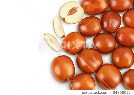 jujube or chinese date isolated on white background with clipping path. Top view with copy space for your text. Flat lay 84808053