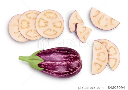 striped eggplant graffiti isolated on white background with clipping path and full depth of field. Top view. Flat lay striped eggplant graffiti isolated on white background with clipping path and full depth of field. Top view. Flat lay 84808094