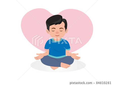 A young man in a yoga meditation posture. He is happy, quiet, relaxed from all worries. Flat style cartoon illustration vector A young man in a yoga meditation posture. He is happy, quiet, relaxed from all worries. Flat style cartoon illustration vector 84810281