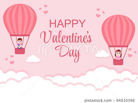 Happy Valentine's Day Flat Design Illustration Which is Commemorated on February 17 with Teddy Bear, Air Balloon and Gift for Love Greeting Card Happy Valentine's Day Flat Design Illustration Which is Commemorated on February 17 with Teddy Bear, Air Balloon and Gift for Love Greeting Card 84810398