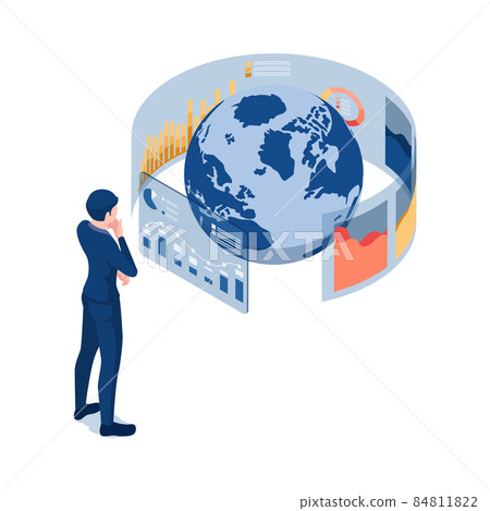 Isometric Businessman Analysis World Business Data Isometric Businessman Analysis World Business Data 84811822
