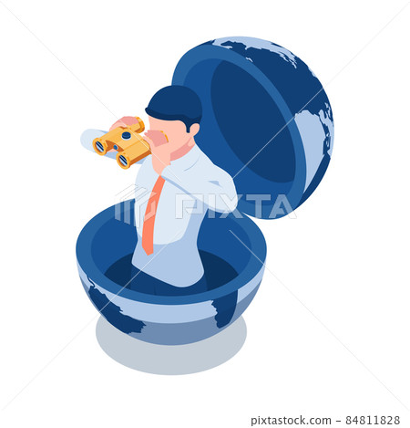 Isometric Businessman Looking Through Binoculars Inside The World Isometric Businessman Looking Through Binoculars Inside The World 84811828