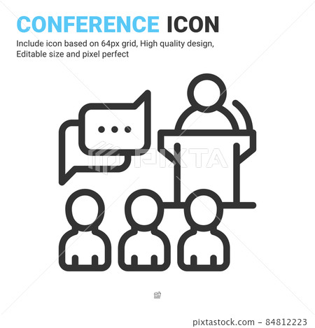 Conference icon vector with outline style isolated on white background. Vector illustration presentation sign symbol icon concept for business, finance, industry, company, apps, web and project Conference icon vector with outline style isolated on white background. Vector illustration presentation sign symbol icon concept for business, finance, industry, company, apps, web and project 84812223