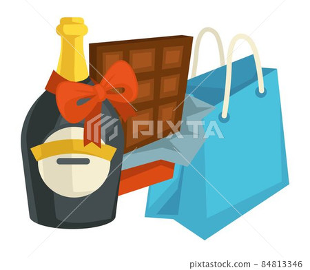 Bottle of champagne and chocolate, present gift Bottle of champagne and chocolate, present gift 84813346