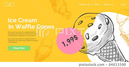 Ice cream in waffle cones, frozen dessert vector 84813390