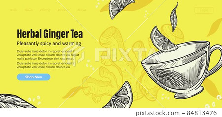 Herbal ginger tea with mint leaves and citrus Herbal ginger tea with mint leaves and citrus 84813476