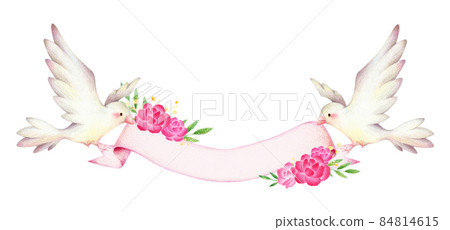 White bird and flower title frame Hand-painted colored pencil drawing 84814615