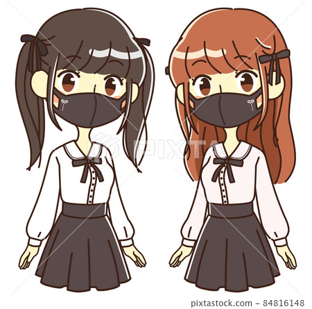 量產女面具戴2人插畫素材 量產女面具戴2人插畫素材 84816148