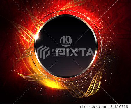Dark red texture illustration, round border with border, wavy gold-colored ribbons, Dark red texture illustration, round border with border, wavy gold-colored ribbons, 84816718