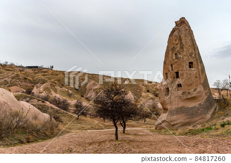 Landscape view of Uchisar, Cappadocia, Turkey under cloudy sky 84817260