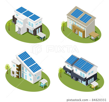 A set of 4 modern houses equipped with solar panels 84820331