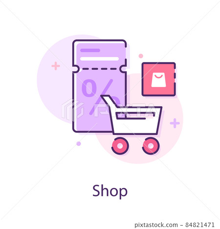 Online shop. Digital Marketing, store, E-commerce shopping concept. Striped awning,flat design icon vector illustration 84821471