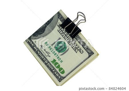 Bundle of bills of american one hundred dollars in paper clip isolated on white background Bundle of bills of american one hundred dollars in paper clip isolated on white background 84824604