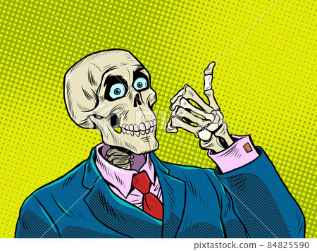 The positive skeleton of a businessman like a thumbs up. Good business, positive dead man, business survival in a difficult period of the economy The positive skeleton of a businessman like a thumbs up. Good business, positive dead man, business survival in a difficult period of the economy 84825590