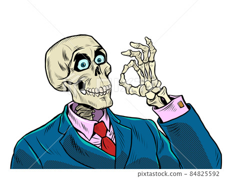 Skeleton businessman ok gesture, good business, positive dead man. business survival 84825592