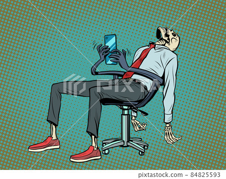 The businessman died in the office, but the robot chair continues to work for him and respond to messages in the smartphone 84825593