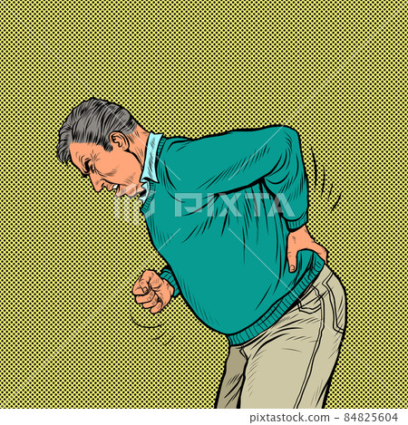 an elderly man back pain, osteochondrosis hernia sprain sciatica and other diseases of the spine and internal organs 84825604