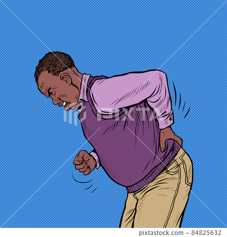 african elderly man back pain, osteochondrosis hernia sprain sciatica and other diseases of the spine and internal organs 84825632