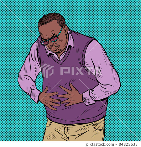 african elderly man abdominal pain, diseases of the stomach, intestines or other internal organs 84825635