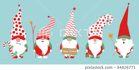 Set of Christmas Gnome, Scandinavian Nordic Gnome, Cute Christmas Santa Gnome Elf. Vector Illustration isolated on blue background. Xmas elements for design, invitations and greeting cards Set of Christmas Gnome, Scandinavian Nordic Gnome, Cute Christmas Santa Gnome Elf. Vector Illustration isolated on blue background. Xmas elements for design, invitations and greeting cards 84826771