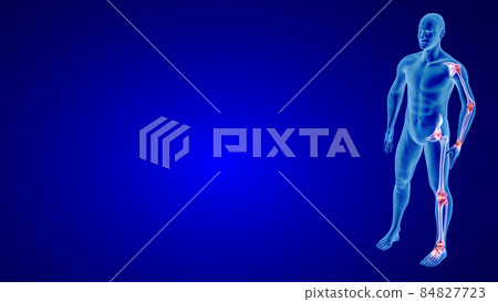Joint Pain illustration from side view. Blue Human Anatomy Body 3D Scan render on blue background 84827723