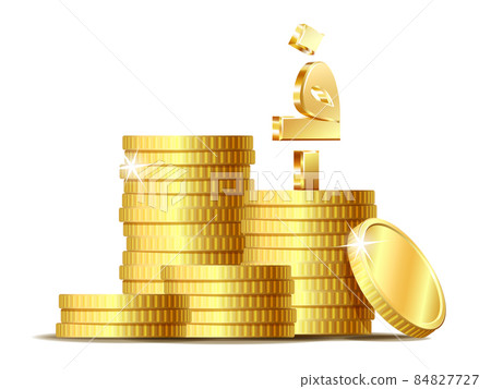 Stack of coins with Shiny golden Afghan afghani Sign currency symbol. Stack of coins with Shiny golden Afghan afghani Sign currency symbol. 84827727