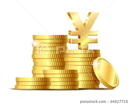 Stack of coins with Shiny golden yen currency symbol. Vector illustration Stack of coins with Shiny golden yen currency symbol. Vector illustration 84827728
