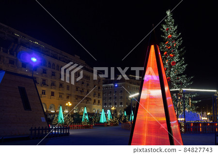 Thessaloniki, Greece decorated and illuminated Christmas tree at Aristotelous square. 84827743