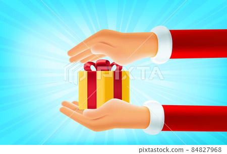 Santa Claus giving gift box with red ribbon. 3d... - Stock Illustration ...