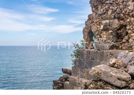 Mediterranean landscape with ruined antique building on the seaside Mediterranean landscape with ruined antique building on the seaside 84828173