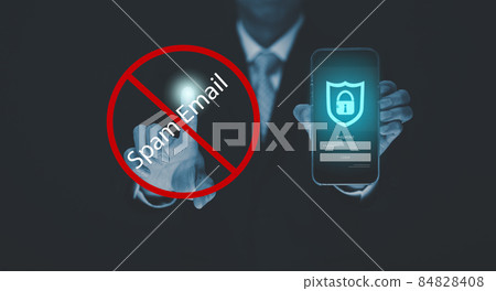 Email concept with laptop spam and virus computer monitor internet security concept, businessman reading electronic mail with a laptop. Spam, junk and e-marketing on screen, Spam Email Pop-up Warning. Email concept with laptop spam and virus computer monitor internet security concept, businessman reading electronic mail with a laptop. Spam, junk and e-marketing on screen, Spam Email Pop-up Warning. 84828408