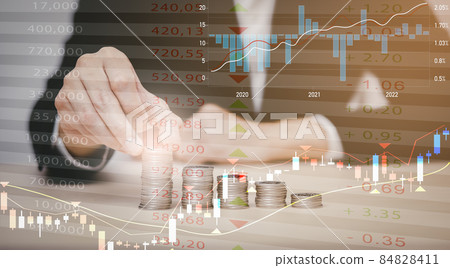 Saving Bank for Business Finance concept, coin and rows growth, Stock market or forex trading graph and candlestick chart suitable for financial investment money, currency exchange background Saving Bank for Business Finance concept, coin and rows growth, Stock market or forex trading graph and candlestick chart suitable for financial investment money, currency exchange background 84828411
