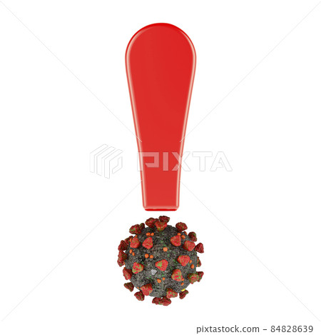 Exclamation mark with virus. Information about coronavirus, concept. 3D rendering 84828639