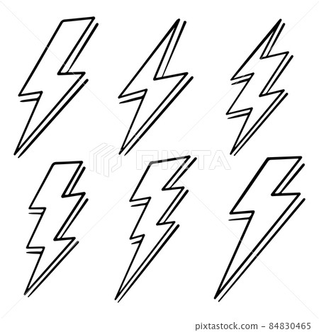 set of hand drawn vector doodle electric lightning bolt symbol sketch illustrations. vector illustration. set of hand drawn vector doodle electric lightning bolt symbol sketch illustrations. vector illustration. 84830465