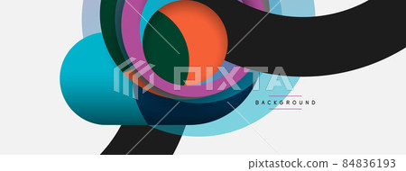 Creative geometric wallpaper. Minimal abstract background. Circles composition vector illustration for wallpaper banner background or landing page Creative geometric wallpaper. Minimal abstract background. Circles composition vector illustration for wallpaper banner background or landing page 84836193