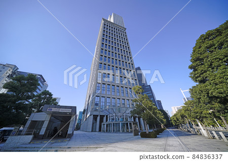 日本東京城市景觀俯瞰山王公園塔和永田町溜池山王站（門口） 84836337