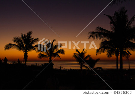 Australia at dusk Bloom's Cable Beach sunset sky and palm tree silhouette 84836363