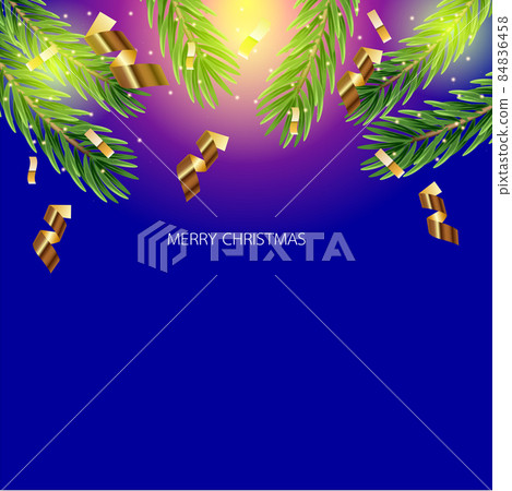 Christmas border. Holiday garland isolated on background. Christmas tree branches,and gold ribbon. Christmas border. Holiday garland isolated on background. Christmas tree branches,and gold ribbon. 84836458