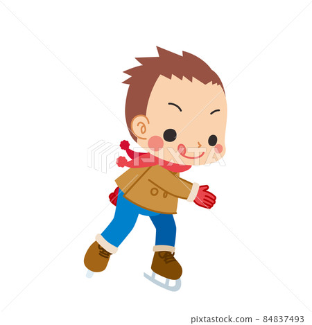 一個可愛的小男孩享受滑冰的插圖白色背景剪貼畫 84837493