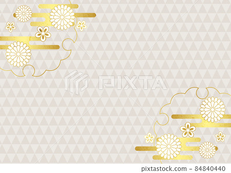 日本紙風格白色日本花和金箔雲鱗圖案背景水平 84840440