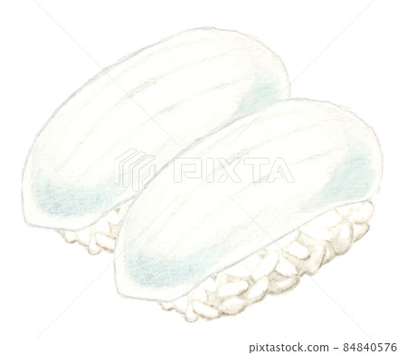 魷魚握壽司兩件套，日本料理手繪水彩插圖素材 84840576