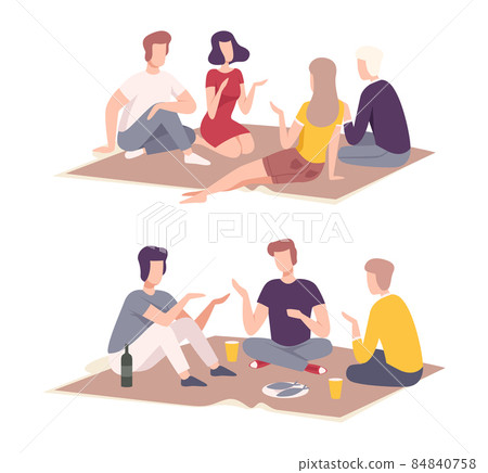 People Character Having Picnic in the Park Sitting on Blanket with Food and Drink Talking Vector Set People Character Having Picnic in the Park Sitting on Blanket with Food and Drink Talking Vector Set 84840758