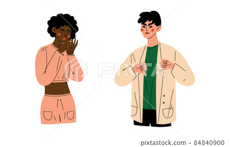 Young Man and Woman Showing Hand Gesture Expressing Emotion and Reaction Vector Set Young Man and Woman Showing Hand Gesture Expressing Emotion and Reaction Vector Set 84840900